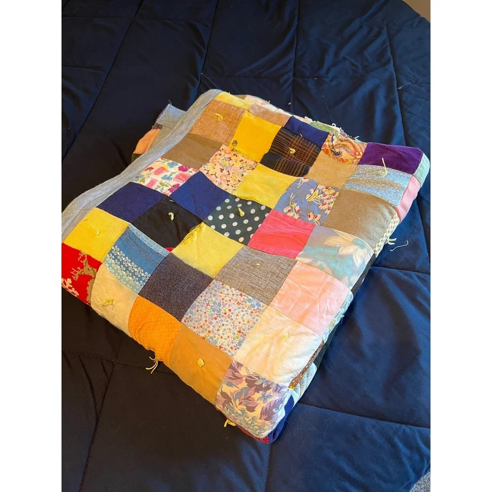 Vintage Handmade Patchwork Tied Scrap Quilt Multi‎ Color Rustic Primitive 67
